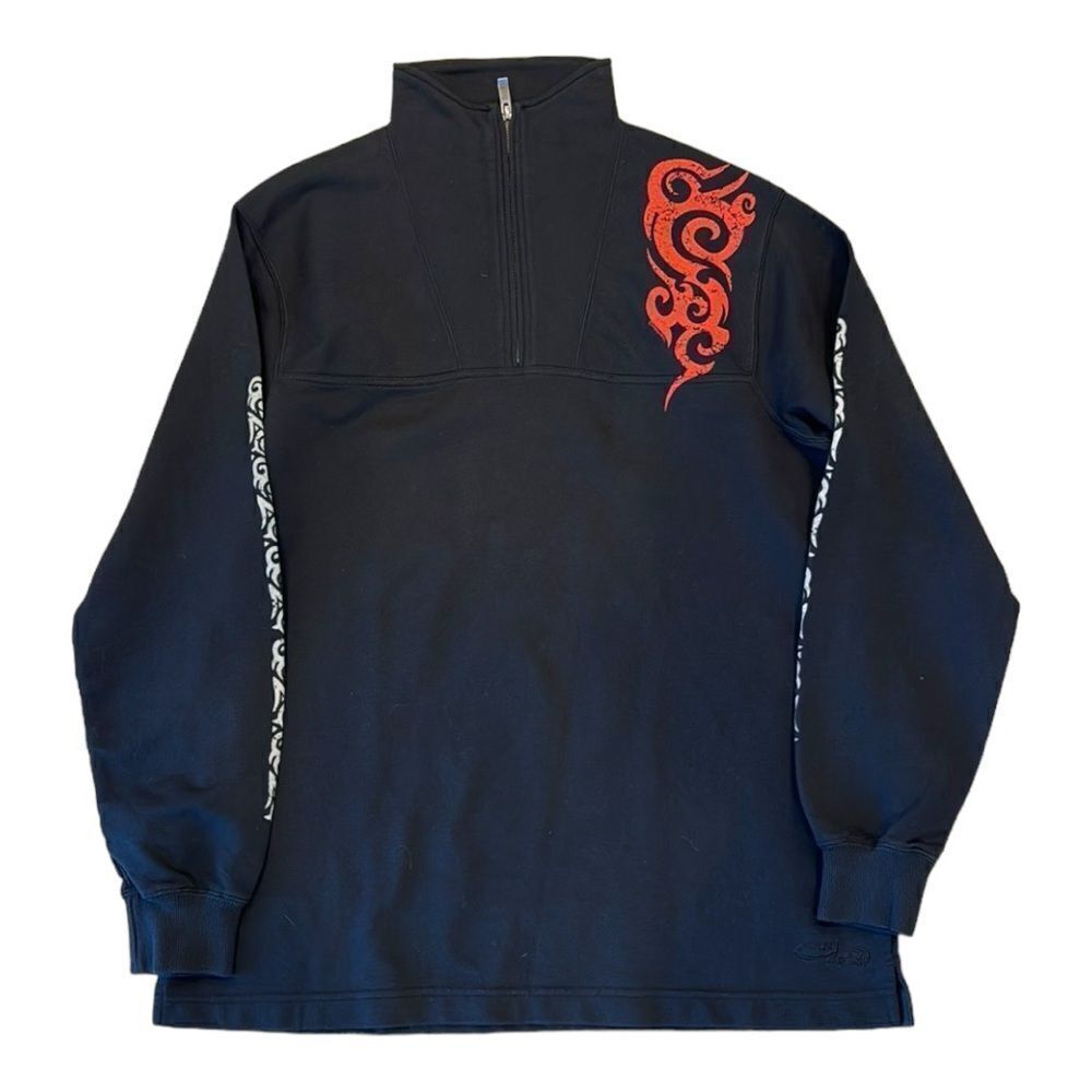 Crazy Shirts Hawaii Tribal Tattoo Graphics 1/4 Zip Men’s Sweatshirt Sz Med